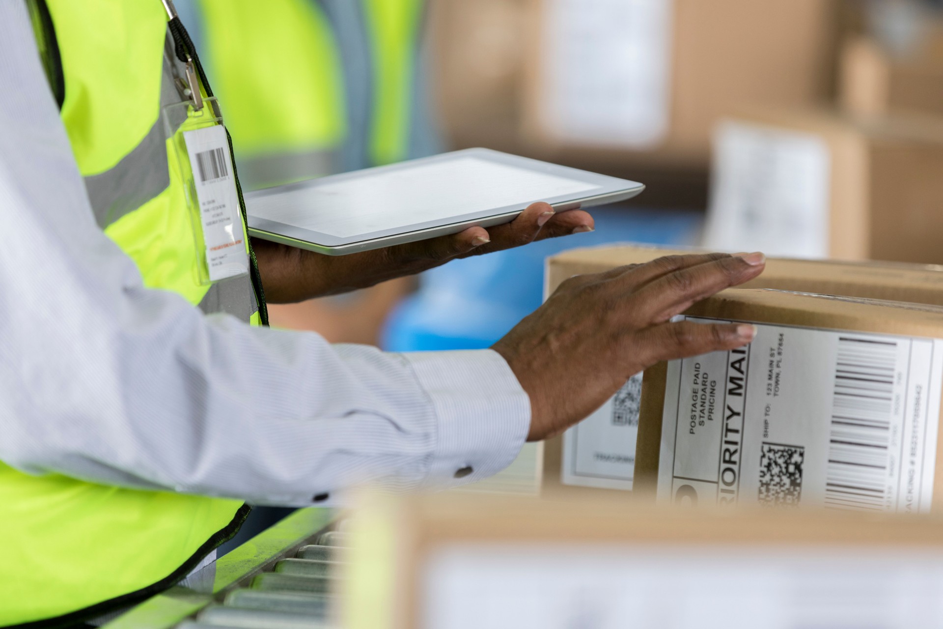 Distribution warehouse worker fills customer orders